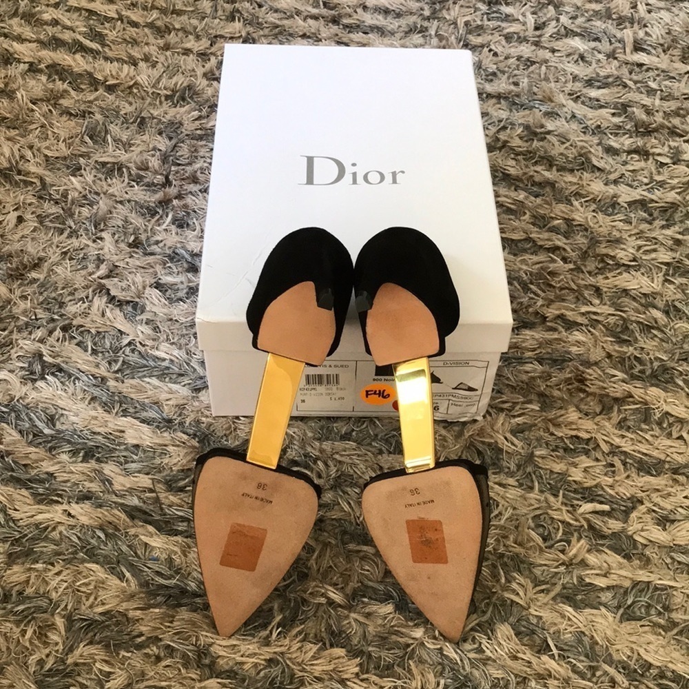 Christian Dior D-Vision Pump Heels Black Polka Dot Mesh Suede Gold Hardware 36 - Picture 6 of 11